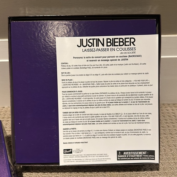 Justin Bieber Backstage Pass Board Game - Picture 2 of 2